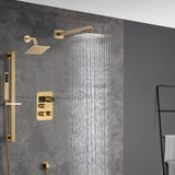 Brushed Gold rainfall shower head high pressure shower head 3 way digital display thermostatic valve shower heads systems each function work at the same time and separately