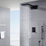 22" Matte Black Rainfall/Waterfall Shower Head with 3-Way Thermostatic Faucet, Optional LED