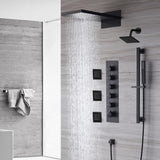 The Exquisite 22'' Matte Black 5-Way Thermostatic Shower Faucet with Waterfall, Rain Massage, Body Jet Spray, regular head and Sliding Bar