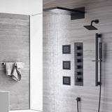 The Exquisite 22'' Matte Black 5-Way Thermostatic Shower Faucet with Waterfall, Rain Massage, Body Jet Spray, regular head and Sliding Bar