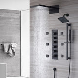 The Exquisite 22'' Matte Black 5-Way Thermostatic Shower Faucet with Waterfall, Rain Massage, Body Jet Spray, regular head and Sliding Bar