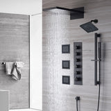 The Exquisite 22'' Matte Black 5-Way Thermostatic Shower Faucet with Waterfall, Rain Massage, Body Jet Spray, regular head and Sliding Bar