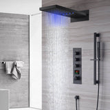 waterfall rainfall 22'' matte black 3 Way digital display Thermostatic Shower Faucet system with sliding bar