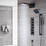 waterfall rainfall 22'' matte black 4 Way  Thermostatic Shower Faucet system with sliding bar and regular head
