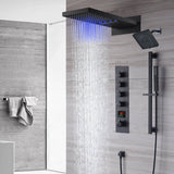 waterfall rainfall 22'' matte black 4 Way  Thermostatic Shower Faucet system with sliding bar and regular head