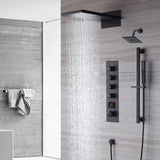 waterfall rainfall 22'' matte black 4 Way  Thermostatic Shower Faucet system with sliding bar and regular head