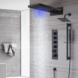waterfall rainfall 22'' matte black 4 Way  Thermostatic Shower Faucet system with sliding bar and regular head