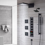 The Exquisite 22'' Matte Black 5-Way Thermostatic Shower Faucet with Waterfall, Rain Massage, Body Jet Spray, regular head and Sliding Bar