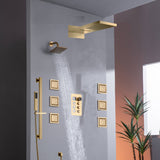 22" Rainfall Waterfall Shower System with 6-Way Thermostatic Faucet, Single Regular Head,6 Body Jets