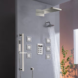22" Rainfall Waterfall Shower System with 6-Way Thermostatic Faucet, Single Regular Head,6 Body Jets
