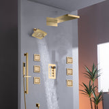 22" Rainfall Waterfall Shower System with 6-Way Thermostatic Faucet, Single Regular Head,6 Body Jets