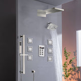 22" Rainfall Waterfall Shower System with 6-Way Thermostatic Faucet, Single Regular Head,6 Body Jets