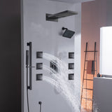 22" Rainfall Waterfall Shower System with 6-Way Thermostatic Faucet, Single Regular Head,6 Body Jets