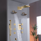 22" Rainfall Waterfall Shower System with 6-Way Thermostatic Faucet, Dual Regular Head, Body Jets