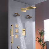 22" Rainfall Waterfall Shower System with 6-Way Thermostatic Faucet, Dual Regular Head, Body Jets