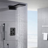 22" Matte Black Rainfall/Waterfall Shower Head with 3-Way Thermostatic Faucet, Optional LED