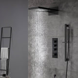 22inch rainfall and waterfall matte black 3 Way Thermostatic Shower Faucet with Sliding bar