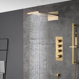 The Exquisite 22-Inch Brushed Gold 3-Way Digital Display Thermostatic Shower Valve System with Simultaneous and Individual Functionality