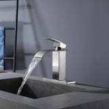 Brushed nickel waterfall Bathroom Faucet brass with plate and brass pop up drain - wonderland shower inc