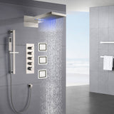 22inch rainfall and waterfall Brushed Nickel 4 Way Thermostatic Shower Faucet with 4inch Body Jet
