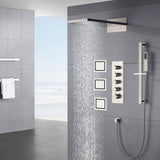 22inch rainfall and waterfall Brushed Nickel 4 Way Thermostatic Shower Faucet with 4inch Body Jet