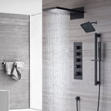 waterfall rainfall 22'' matte black 4 Way  Thermostatic Shower Faucet system with sliding bar and regular head