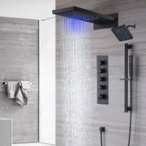 waterfall rainfall 22'' matte black 4 Way  Thermostatic Shower Faucet system with sliding bar and regular head