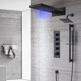 waterfall rainfall 22'' matte black 4 Way  Thermostatic Shower Faucet system with sliding bar and regular head