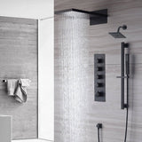 waterfall rainfall 22'' matte black 4 Way  Thermostatic Shower Faucet system with sliding bar and regular head