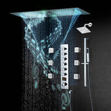 Chrome or matte black or brushed gold or brsuehd nickel 35" Bluetooth Music LED Shower System with Waterfall, 6-Way Thermostatic Valve, Regular Head, 6 Body Jets