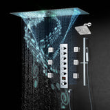 Chrome or matte black or brushed gold or brsuehd nickel 35" Bluetooth Music LED Shower System with Waterfall, 6-Way Thermostatic Valve, Regular Head, 6 Body Jets