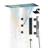 Chrome or matte black or brushed gold or brsuehd nickel 35" Bluetooth Music LED Shower System with Waterfall, 6-Way Thermostatic Valve, Regular Head, 6 Body Jets