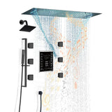 Chrome or brushed gold or brushed nickel or matte black 35" Bluetooth Music LED Shower System with Waterfall, 6-Way Touch Display Thermostatic Valve, Regular Head, 6 Body Jets