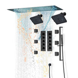 Chrome or matte black or brushed gold or brsuehd nickel 35" Bluetooth Music LED Shower System with Waterfall, 8-Way Thermostatic Valve, Dual Regular Heads, 6 Body Jets