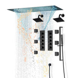 Chrome or matte black or brushed gold or brsuehd nickel 35" Bluetooth Music LED Shower System with Waterfall, 8-Way Thermostatic Valve, Dual Regular Heads, 6 Body Jets