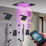 20-Inch Matte Black Or Brushed Gold Rainfall, Waterfall, and Mist Shower System with LED Colors, Bluetooth Music, 8-Way Thermostatic Valve, 6 Body Jets, and Touch Panel
