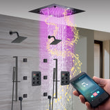 20-Inch Matte Black Or Brushed Gold Rainfall, Waterfall, and Mist Shower System with LED Colors, Bluetooth Music, 8-Way Thermostatic Valve, 6 Body Jets, and Touch Panel