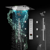 20-Inch Matte Black Or Brushed Gold or brushed nickel Rainfall, Waterfall, and Mist Shower System with LED Colors, Bluetooth Music, 6-Way Thermostatic Valve, 6 Body Jets, and Touch Panel