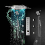20-Inch Matte Black Or Brushed Gold or brushed nickel Rainfall, Waterfall, and Mist Shower System with LED Colors, Bluetooth Music, 6-Way Thermostatic Valve, 6 Body Jets, and Touch Panel