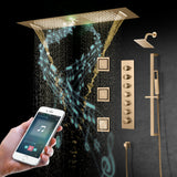 Champagne Bronze 35" Bluetooth Music LED Shower System with Waterfall, 6-Way Thermostatic Valve, 3 Body Jets,Regular Head Touch Panel