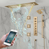 Champagne Bronze 35" Bluetooth Music LED Shower System with Waterfall, 6-Way Thermostatic Valve, 3 Body Jets,Regular Head Touch Panel