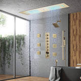 Chrome or matte black or brushed gold or brsuehd nickel 35" Bluetooth Music LED Shower System with Waterfall, 6-Way Thermostatic Valve, Regular Head, 6 Body Jets