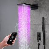 22-Inch Bluetooth Music 64 Led Lights 3-Way Thermostatic Shower Faucet with Rainfall, Waterfall, and Sliding Bar,4 Finishes Available