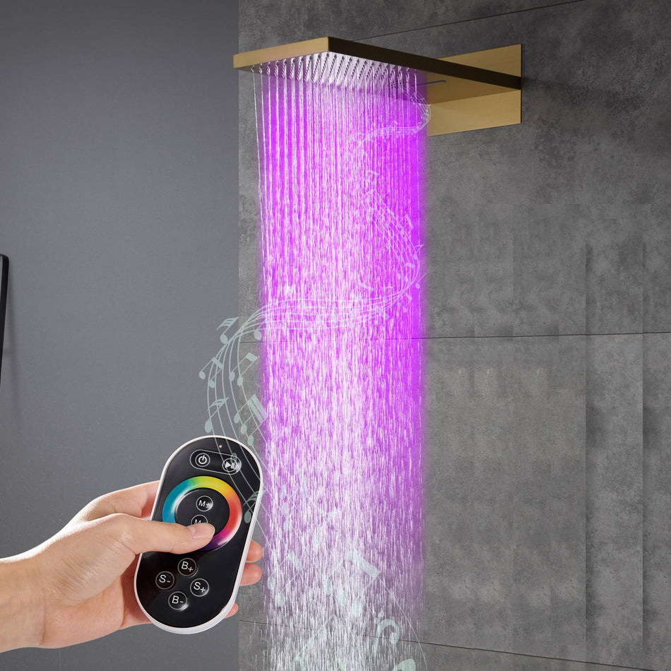 22 inch rainfall waterfall 64 led light bluetooth music shower head wall mount