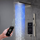 22" Bluetooth Music LED Shower System with 3-Way Thermostatic Faucet, Rainfall, Waterfall, Sliding Bar