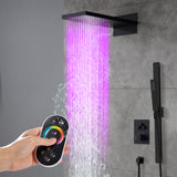 22-Inch Bluetooth Music 64 Led Lights 3-Way Thermostatic Shower Faucet with Rainfall, Waterfall, and Sliding Bar,4 Finishes Available
