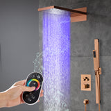 22-Inch Bluetooth Music 64 Led Lights 3-Way Thermostatic Shower Faucet with Rainfall, Waterfall, and Sliding Bar,4 Finishes Available