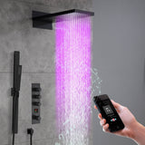 22-Inch Bluetooth Music 64 Led Lights 3-Way Thermostatic Shower Faucet with Rainfall, Waterfall, and Sliding Bar,4 Finishes Available