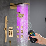 22" Rainfall Waterfall 64 Led Light and Bluetooth Music Shower System with 6-Way Thermostatic Faucet, Single Regular Head,6 Body Jets