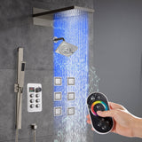 22" Rainfall Waterfall 64 Led Light and Bluetooth Music Shower System with 6-Way Thermostatic Faucet, Single Regular Head,6 Body Jets